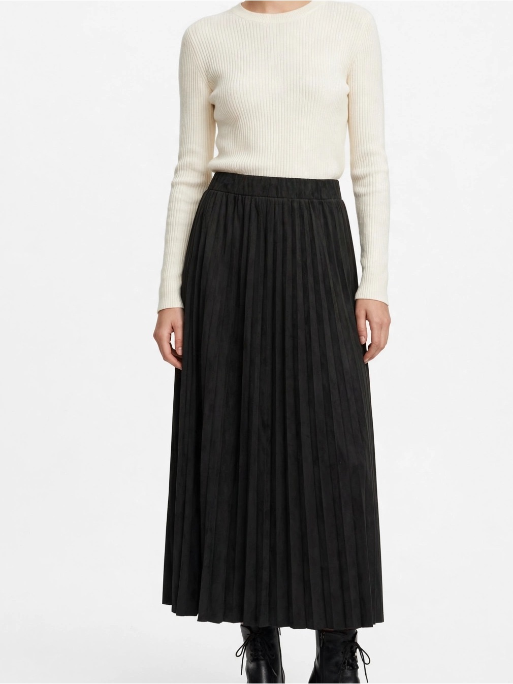 Nwt Les Serein Scarlett Faux Suede Pleated Maxi Skirt Black L | Boho